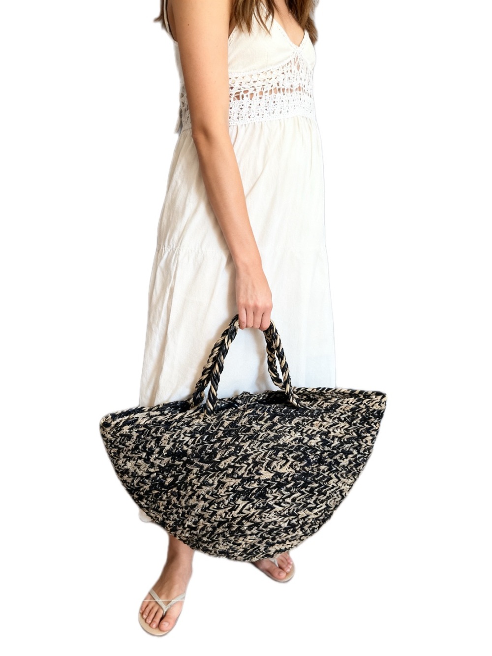 Sans Arcidet Paris Handwoven Raffia  Basket Beach Tote Bag